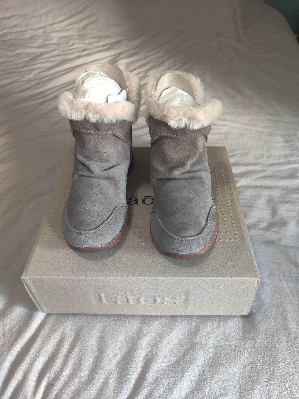 Taos Future Mid Dark Taupe Suede Faux Fur Ankle Boots Womens 8